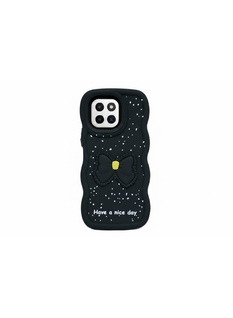 جراب هاتف متوافق مع هاتف Honor X6C [حماية كاملة] جراب هاتف من مادة TPU بنمط فيونكة ثلاثي الأبعاد، مقاوم للصدمات، يوفر حماية كاملة للهاتف (أسود)